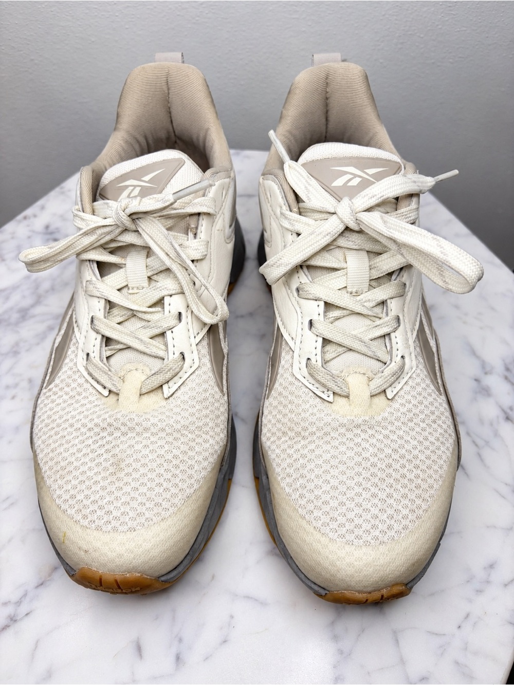 Reebok Women’s Chunky Sneakers Cream Beige Gray Retro Running Shoes Size 7